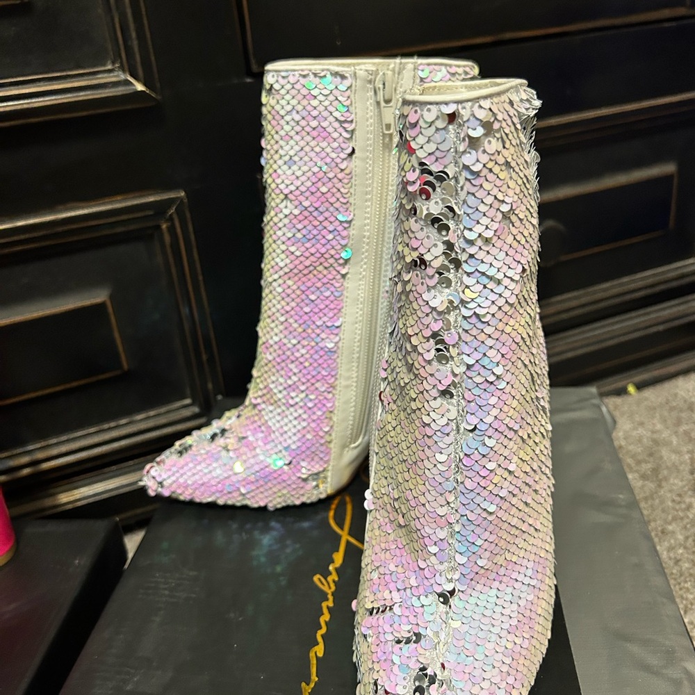 Sequin Ankle Boots - Silver and Pink